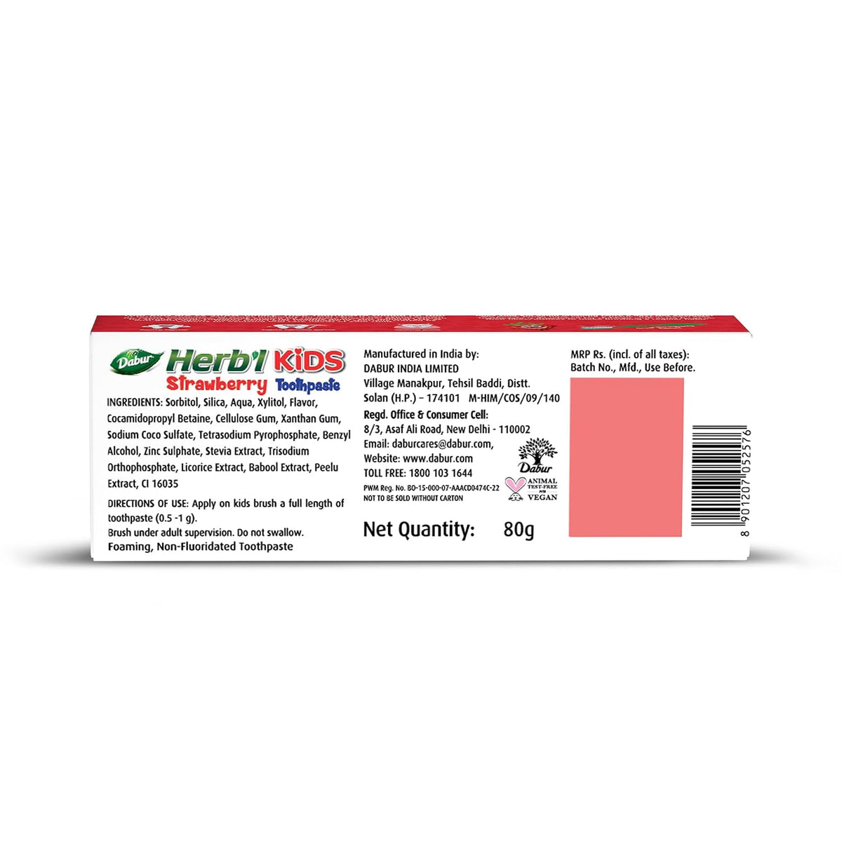 Dabur Herb'l Kids Elsa Frozen Toothpaste | 160g (Pack of 2 x 80g) | 3+ Years | Strawberry Flavour | No added chemicals | Cavity protection | Healthy Gums | SLS & Flouride free