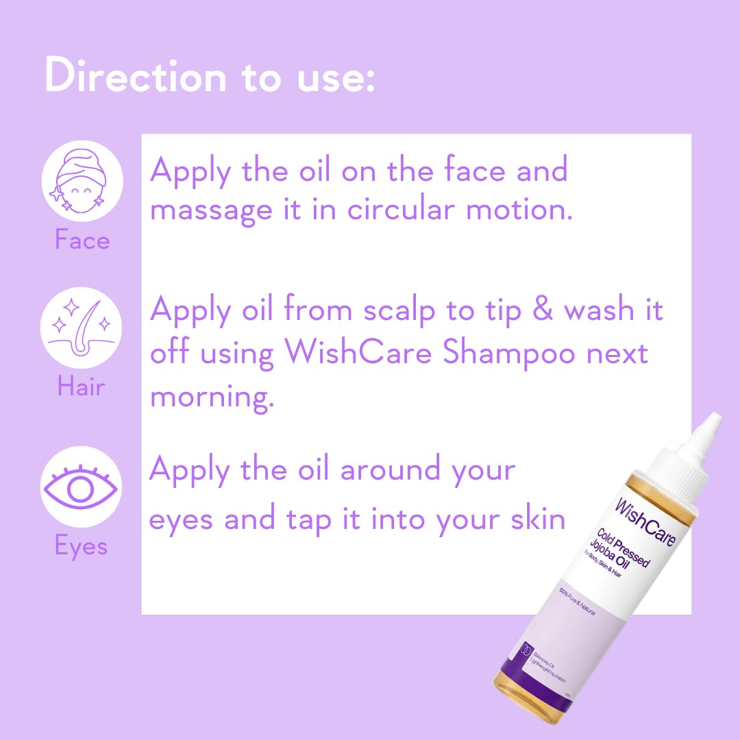WishCare® Pure Cold Pressed Natural Unrefined Jojoba Oil - Moisturizer for Skin, Hair and Nails - 100 Ml