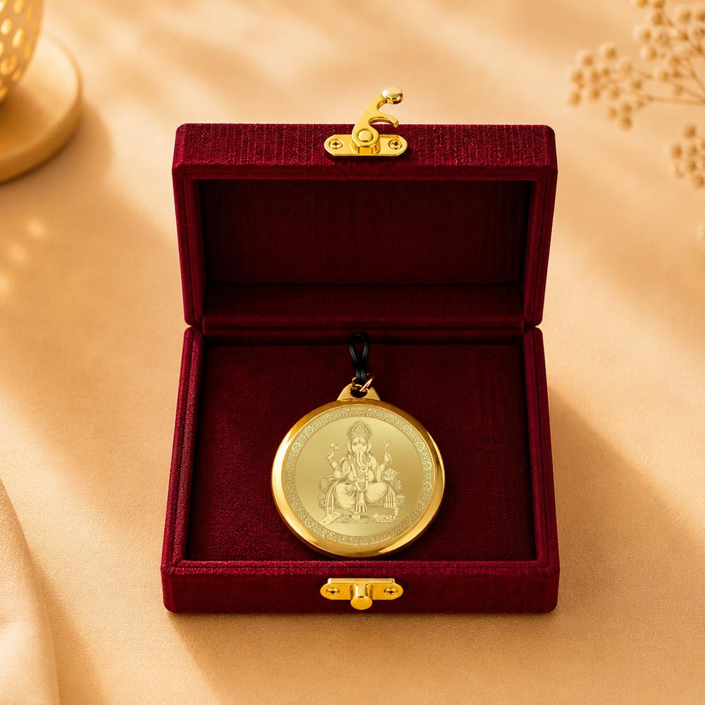DIVINITI 24K Gold Plated Double-Sided Religious Pendant with Premium Gift Box, Spiritual Locket for Men & Women, Devotional Jewellery for Gifting & Everyday Wear | Ganesha & Yantra - GNG Pendant