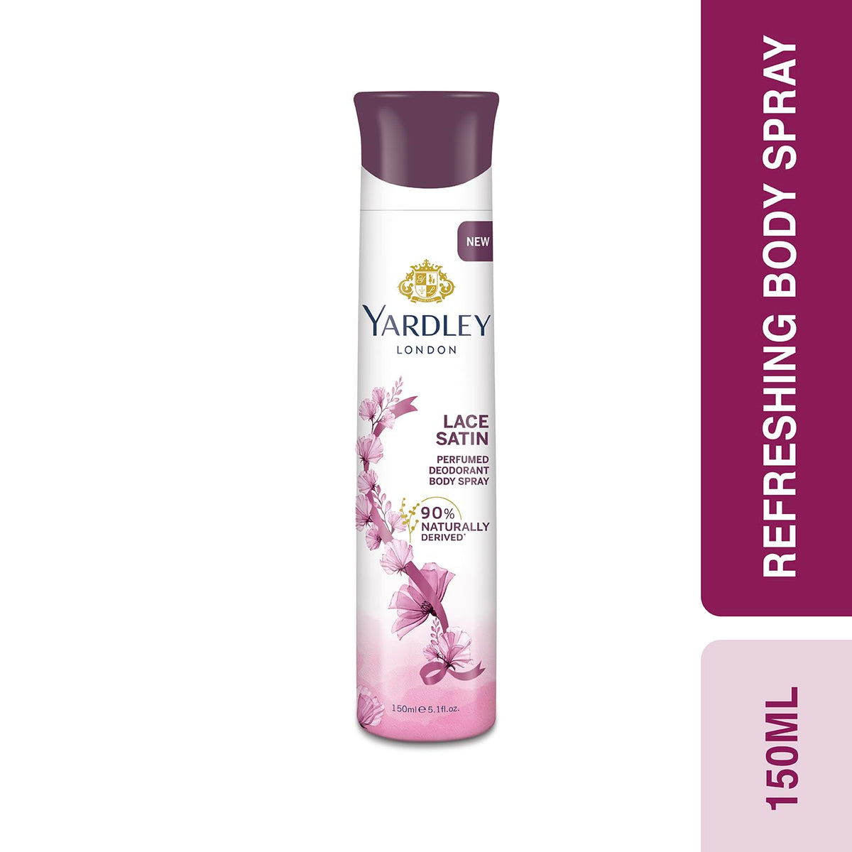 Yardley London Lace Satin Perfumed Deodorant Body Spray| Fresh Floral Scent| 90% Naturally Derived| Deo Spray| Body Deodorant for Women| 150ml