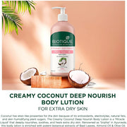 Biotique Creamy Coconut Deep Nourish Body lotion For Extra Dry Skin | Heals, Repairs, and Soothes the Skin | Moisturizing and Skin-Humidifying | 100% Botanical Extracts| All Skin Types | 300ml