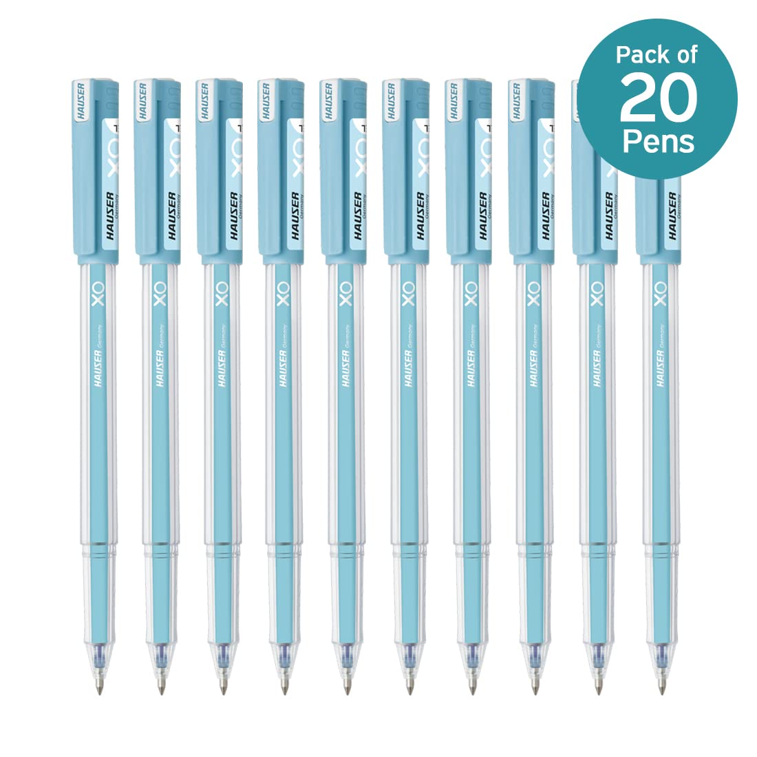 Hauser Germany Xo Jumbo Gel Pen Box Pack|0.6 Mm Tip Size|Water Proof Ink For Smooth Flow System|Comfortable Grip With Smudge Free Writing|Smooth,Sturdy&Refillable Pen|Blue Ink,Pack Of 20 Pens