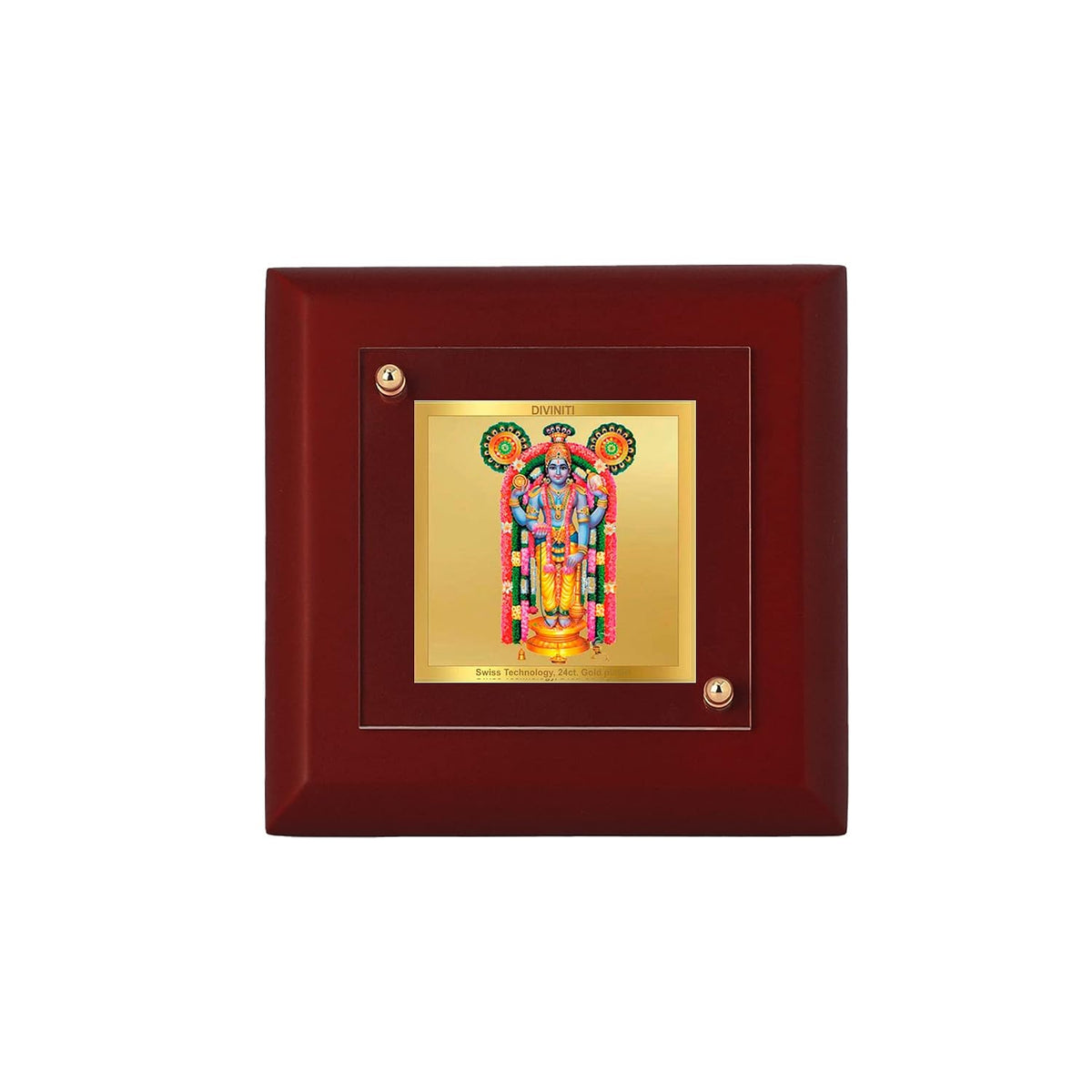 DIVINITI Guruvayurappan Swamy 24K Gold Plated MDF Photo Frame|Premium Religious Table Top Frame for Home, Office & Prayer Room|Luxury Spiritual Gift Item for Housewarming, Festive Gifting| 10 x 10 CM