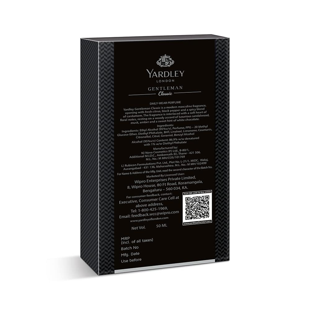 Yardley London Gentleman Classic Perfume| Fresh Woody Fougere Notes| Masculine Fragrance| Perfume For Men| 50Ml - Liquid