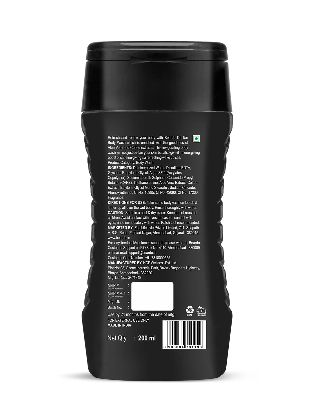 Beardo De-Tan Body Wash for Men, 200ml | Tan Removal and Caffeine Body Wash | Detan With Coffee & Aloe Extracts | For Body & Face | Refreshing Fragrance