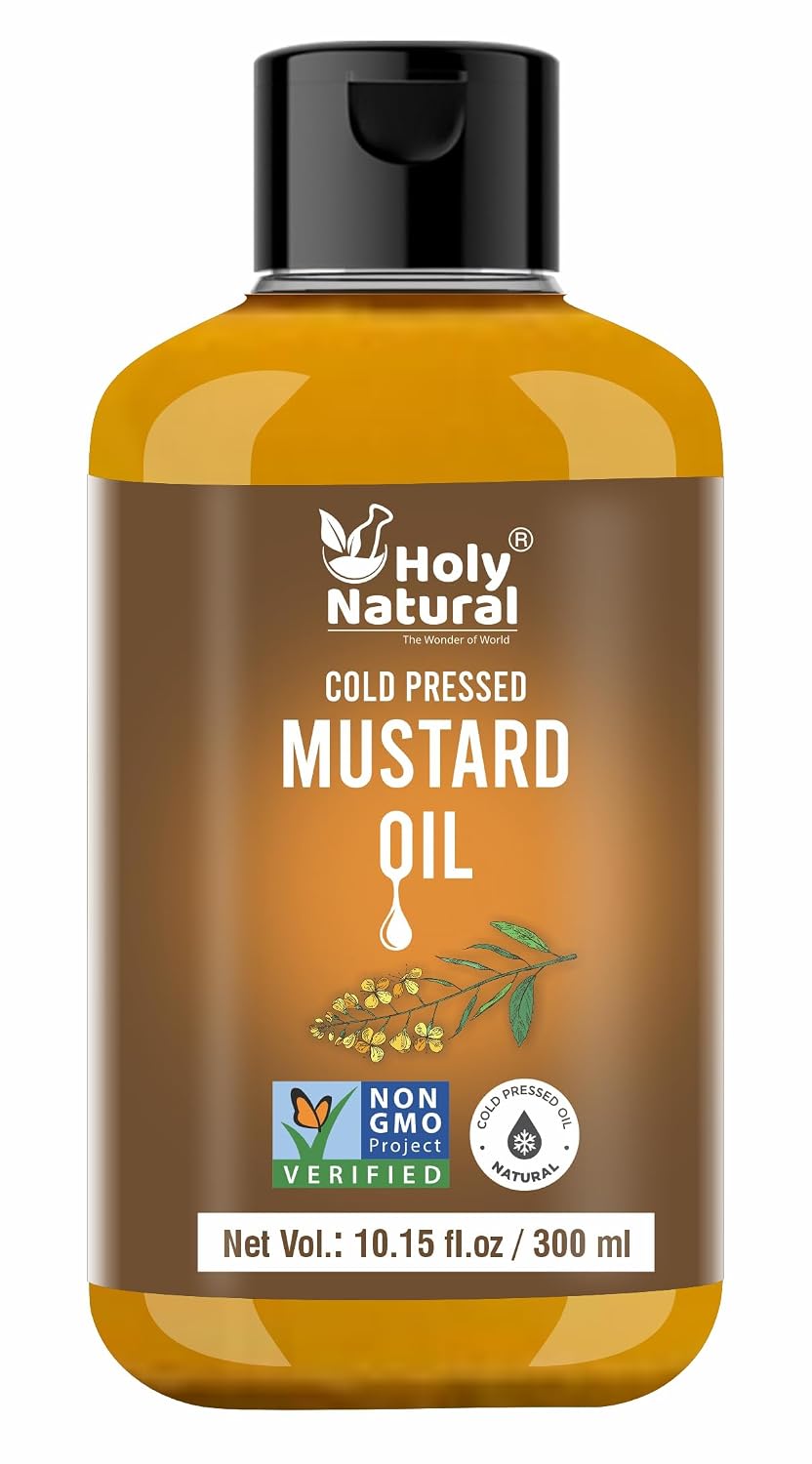 Holy Natural Cold Pressed Organic Mustard Oil 300Ml|For Hair, Body, Skin Care, Massage Oil