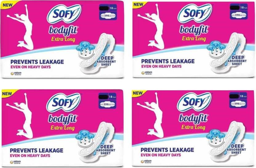 SOFY Body Fit Sanitary Pads 18+18+18+18 Combo Pack Sanitary Pad (Pack of 4) (Pack of 72)