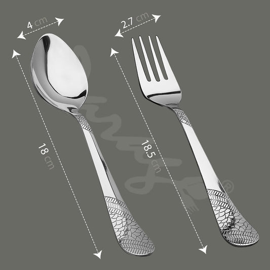 Parage 12 Pieces Stainless Steel Cutlery Set, 18.5 cm, Premium Cutlery for Home & Kitchen, Luxury Dining Tableware Gift for House Warming, Silver Imperial Design (6 Table Spoons & 6 Table Forks)