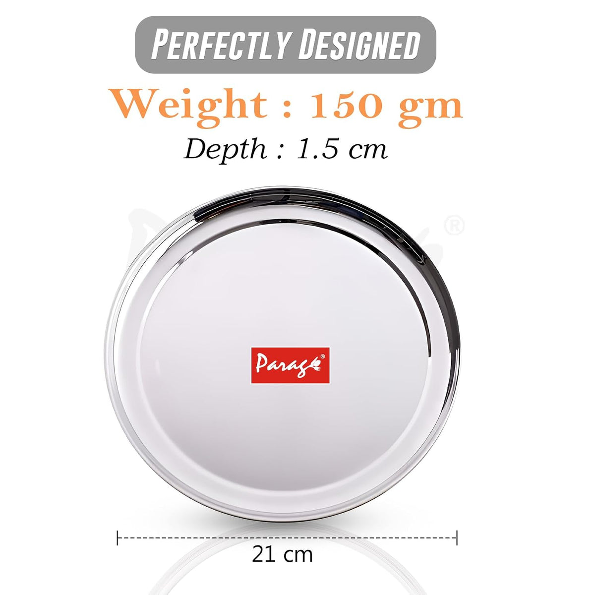 Parage 6 Pieces Stainless Steel Small Plate | Heavy-Gauge Food-Grade, 9 Inch Steel Round Snack Plate for Home & Kitchen | Rust-Proof, Durable, Easy-to-Clean Dessert/Breakfast/Chapati/Serving Plate
