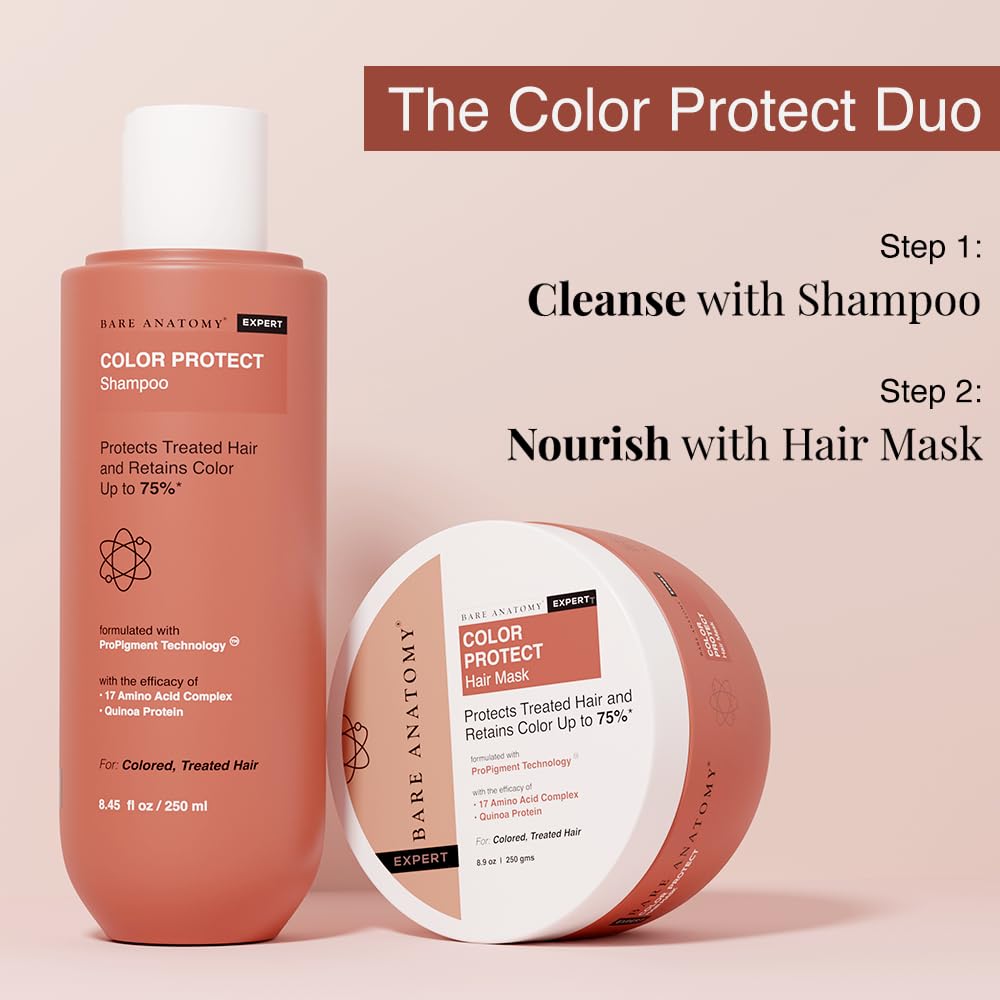 Bare Anatomy Colour Protect Shampoo & Hair Mask Combo | Helps Retain Hair Colour, Smoothens Dry & Frizzy Hair | Amino Acid Complex & Quinoa Protein | 250ml + 250gm