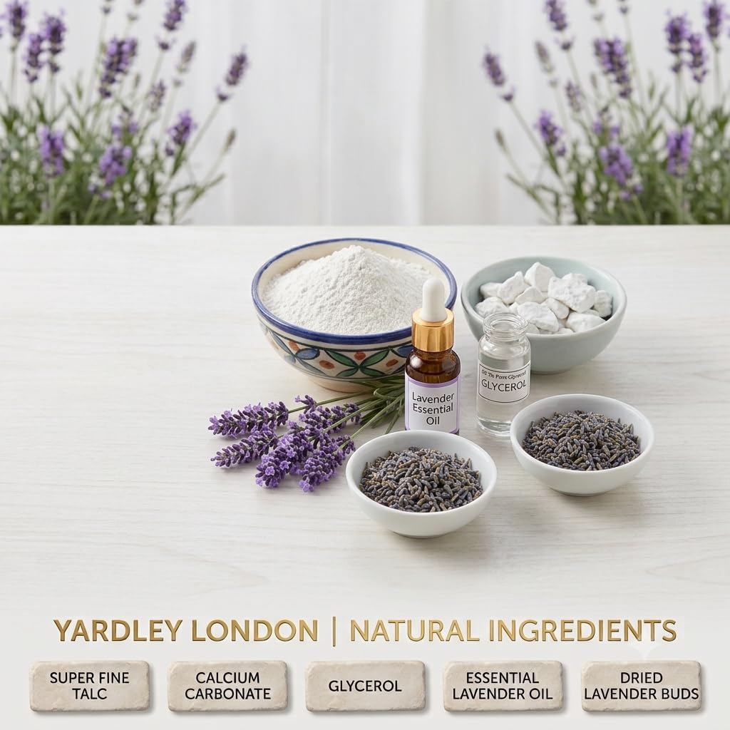 Yardley London English Lavender Perfumed Beauty Talc 400g | Long Lasting Floral Fragrance | Smooth & Silky Talcum Powder | Keeps Skin Fresh, Dry & Comfortable | Daily Body Powder for Men & Women