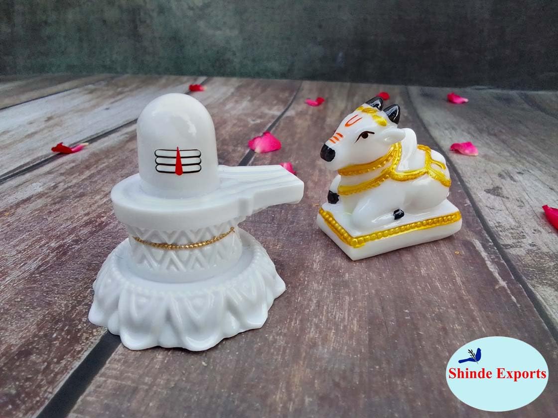 SHINDE EXPORTS shivling with Nandi Set for Home puja Small 6cm (White) (Nandi & Shivling)