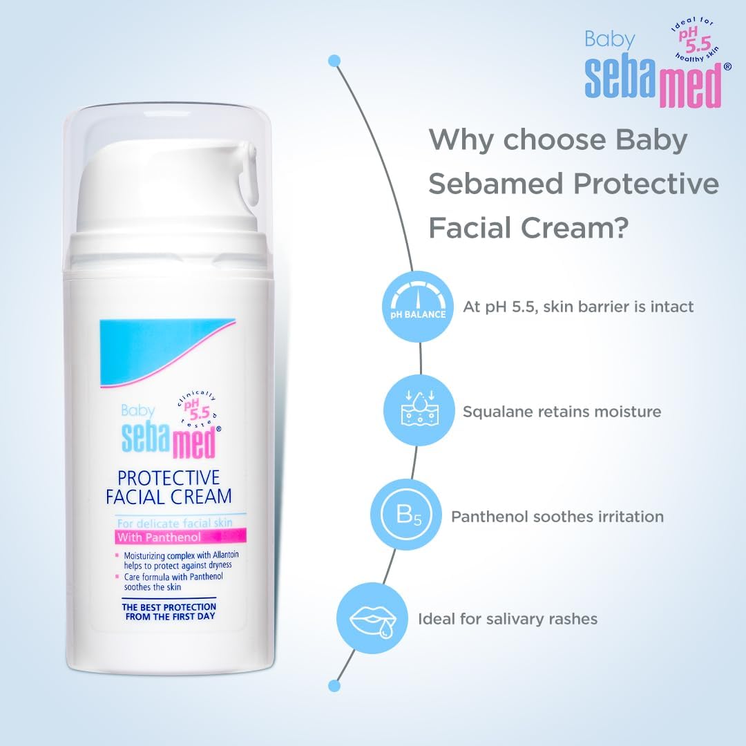 Sebamed Baby Protective Facial Cream | pH 5.5 | Baby Face Cream | Vitamin E for Soft Skin | Ideal for Salivary Rashes | 100ml