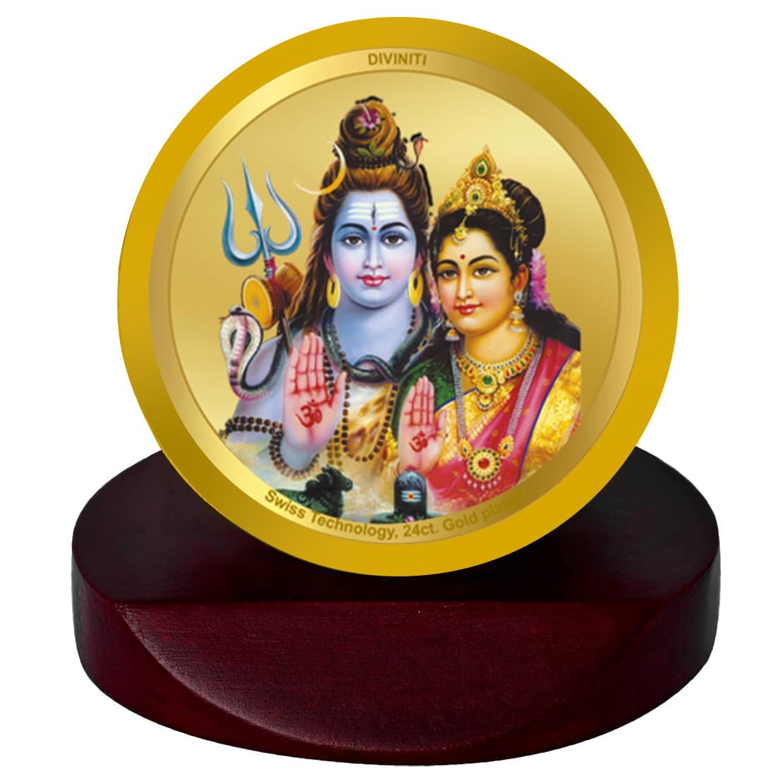 DIVINITI 24K Gold Plated Religious Car Dashboard Frame | Premium God Idol Frame for Car, Home Mandir & Office Table | Spiritual Gift, Decorative Showpiece | Shiva Parvati