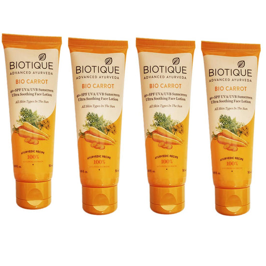 Biotique Bio Carrot 40+ Spf Uva/Uvb Sunscreen For All Skin Types Ultra Sooting Face Lotion (50 Ml, Combo Of 4 Pack)