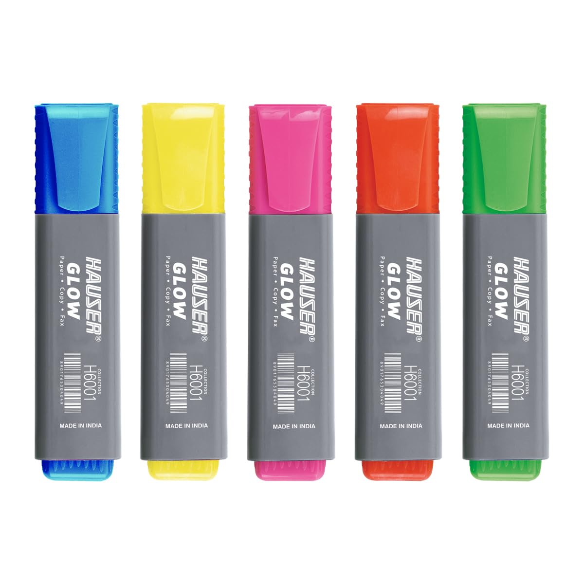 Hauser 5 Shades Glow Highlighter | 2 x Longer Writing Length | Non-Toxic Ink, Safe For Childrens | Ergonomic Grip With Pocket Clip For Comfortable Handling | Multicolor, Pack of 10 Pcs