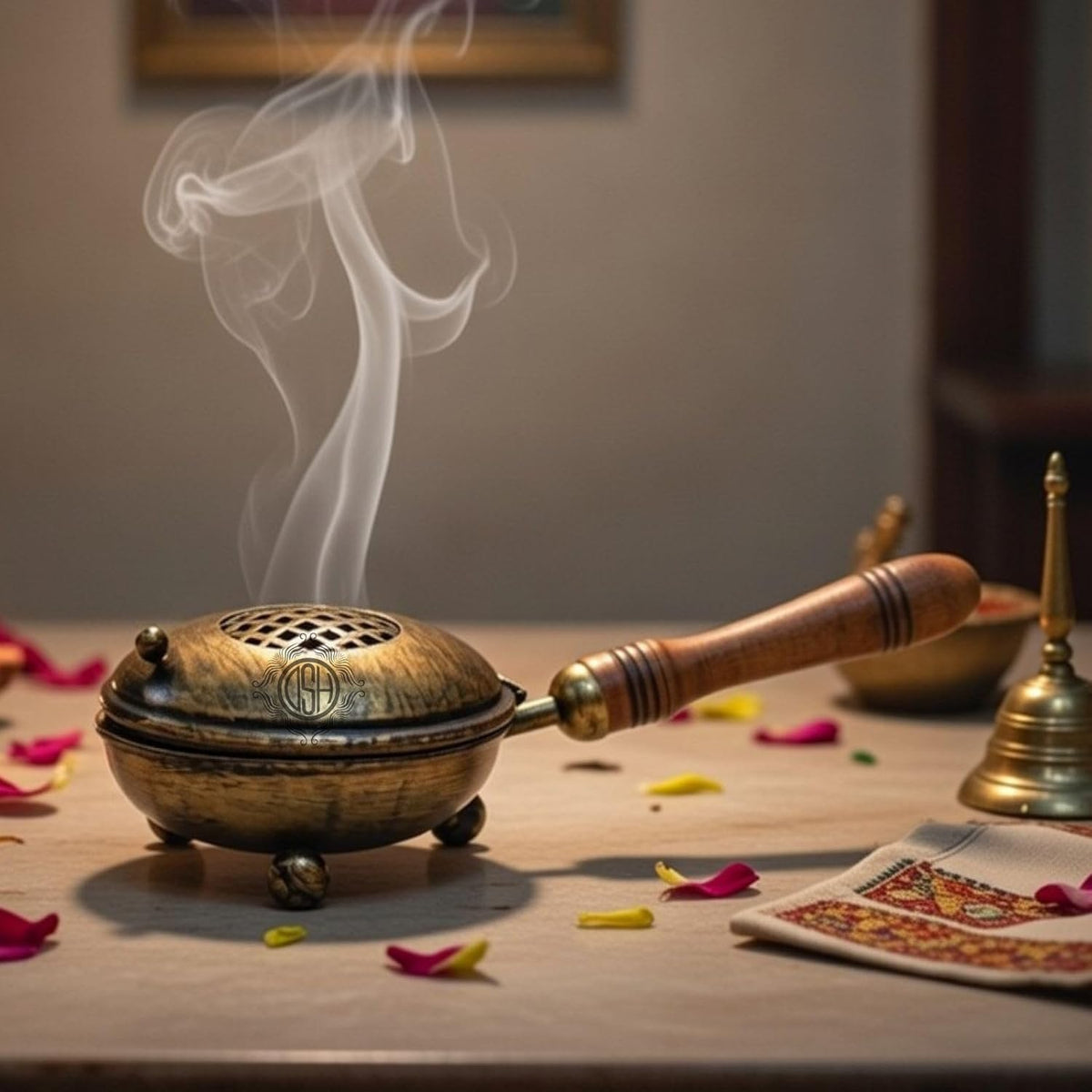 DSH CRAFTING YOUR CURIOSITY Metal Charcoal Incense Burner with Handle, Brown, for Home, Office, Temple, and Prayer Use