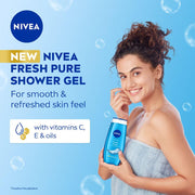 NIVEA Fresh Pure Refreshing Body Wash with Sea Minerals for Fresh, Clean Skin, Pure Glycerin, Vitamins C & E and Care Oil for Lasting Moisture, Shower Gel for Soft & Healthy & Moisturized Skin, 125 ml