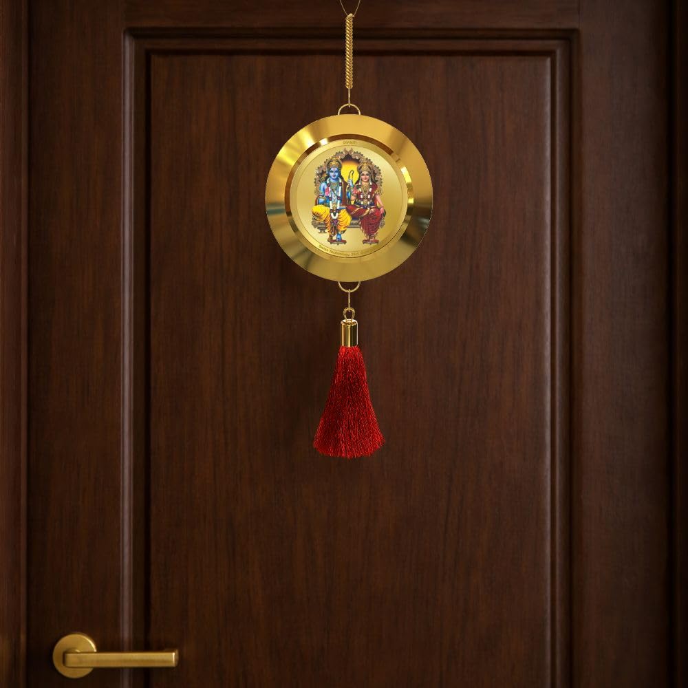 Diviniti 24K Gold Plated Ram Sita Double Sided Hanging with Hanuman Ji for Home Entrance Door, Vastu Spiritual Decor, Religious Hanging, Blessings, Protection & Positive Energy Gift Item
