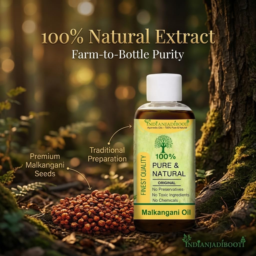 IndianJadiBooti Malkangani Oil - Cold Pressed Jyotishmati Tel (Celastrus Paniculatus) - Pure Oil for Scalp Massage, Focus & Hair Wellness - 50ml