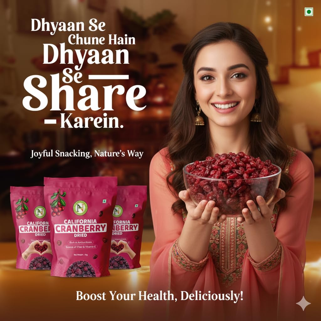 NatureVit Cranberries Dried Sliced 1 Kg | Tart & Sweet Healthy Snack | Antioxidant-Rich Superfruit | Naturally Dried Cranberry Slices | Product of USA