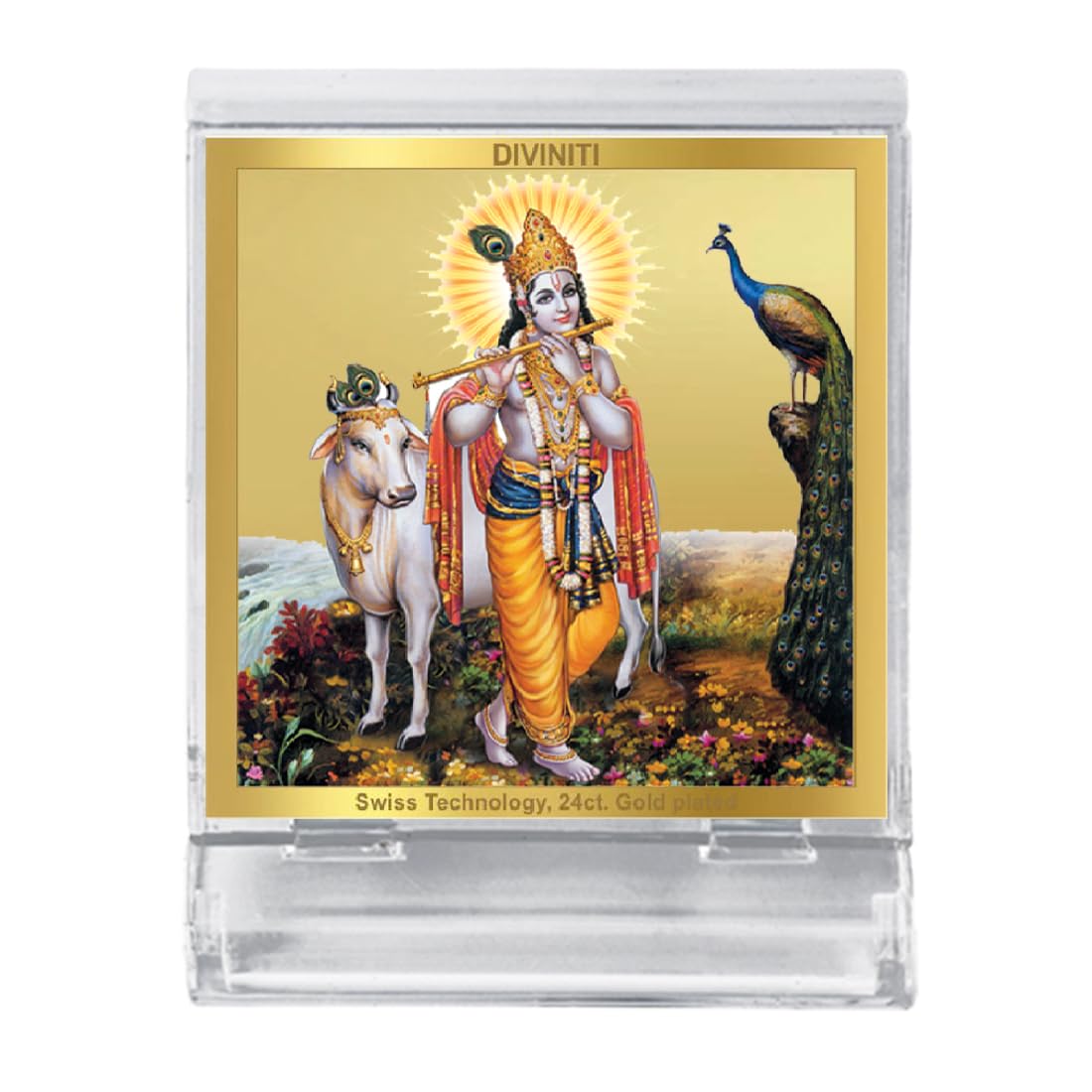DIVINITI 24K Gold Plated Religious Car Dashboard Frame | Premium God Idol Frame for Car, Home Mandir & Office Table | Spiritual Gift, Decorative Showpiece | Krishna