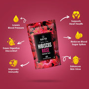 BLUE TEA - Hibiscus Rose Tea - 60 Tea Bags - Plant Based | SKIN GLOW ENHANCING TEA | Caffeine Free - Flower Based - Tangy Flavor - Vegan - Gluten Free - Herbal Tea | Ziplock Pouch