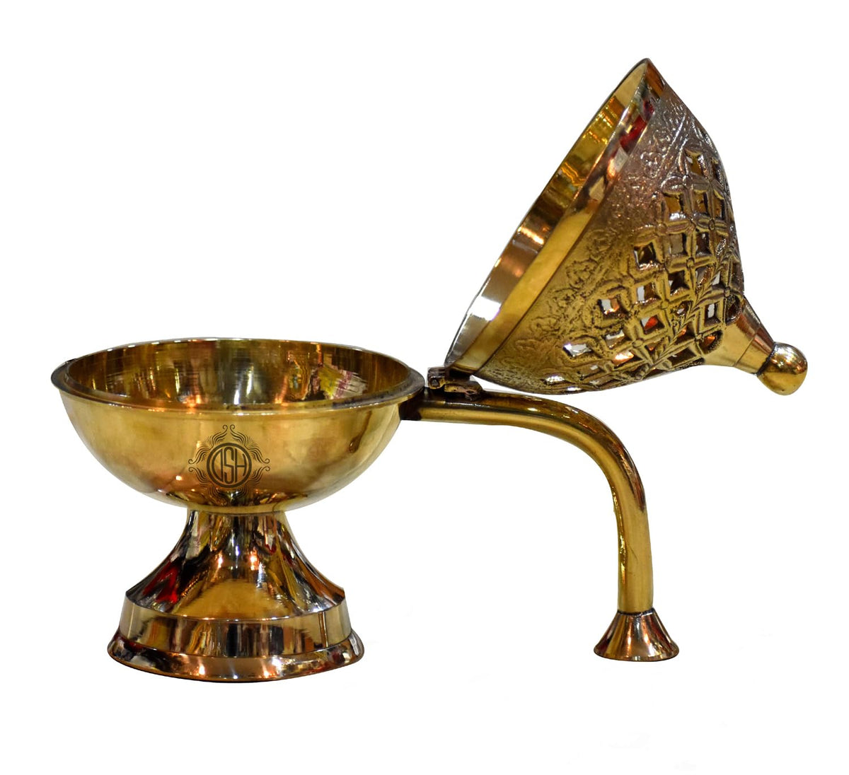 DSH Home Purifying Brass Dhuna Loban Burner Dhooni Dhoop Dani Dhuni Brass Table Dhoop Dani Incense Burner for Loban (Big)