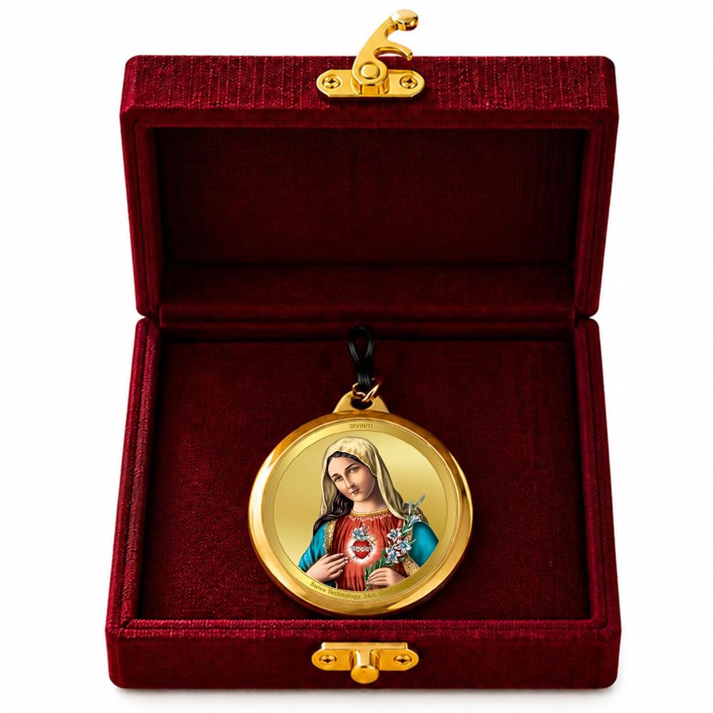 DIVINITI 24K Gold Plated Double-Sided Religious Pendant with Premium Gift Box, Spiritual Locket for Men & Women, Devotional Jewellery for Gifting & Everyday Wear | Mother Mary & Holy Cross