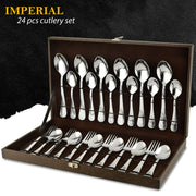 Parage 24 Pieces Premium Stainless Steel Cutlery Set, Home & Kitchen with Gift Box (6 Pieces Each Table Spoons, Table Forks, Dinner Spoon & Tea Spoons) with Leatherite Box (Imperial Design)
