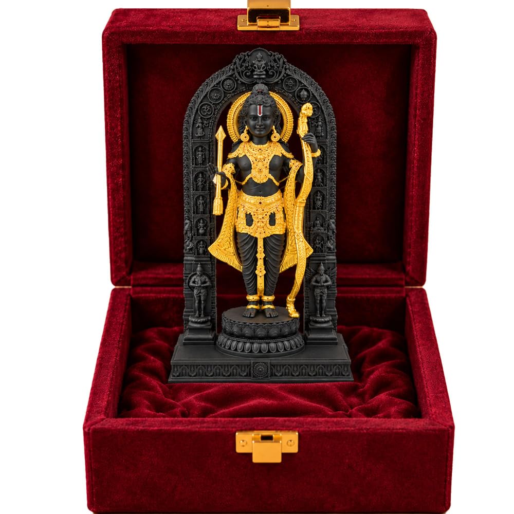 DIVINITI 24K Gold-Plated Ram Lalla Idol | Lord Ram Murti with Bow for Home Temple, Pooja Room, Office & Table Decor | Premium Gift Box | 9.5 x 5.5 CM