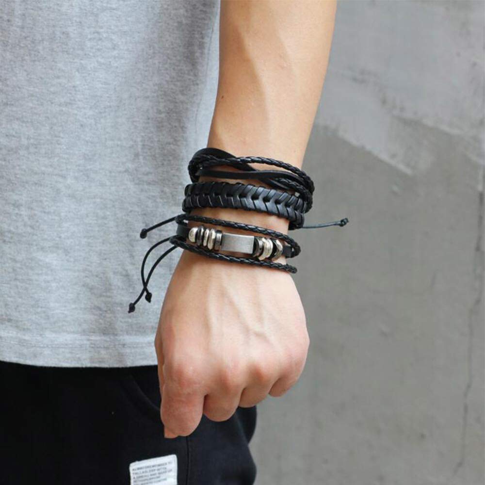 6pcs Latest Collection Genuine Leather Bracelet Wraps Casual Wear Skin Friendly Stylish Bracelets for Men Boys by Shining Diva Fashion