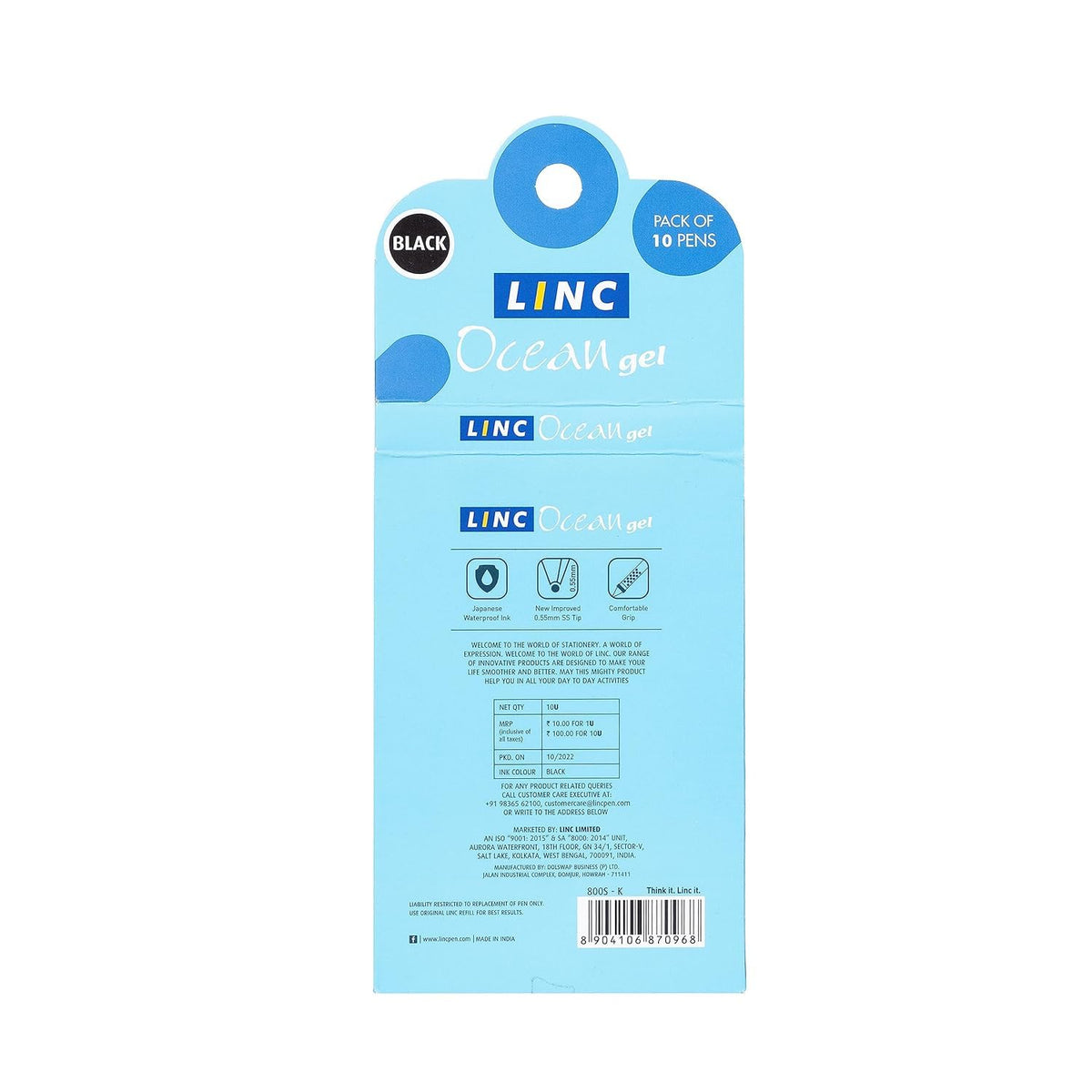 Linc Ocean Classic 0.55 mm Gel Pen | Black Ink Pack Of 10