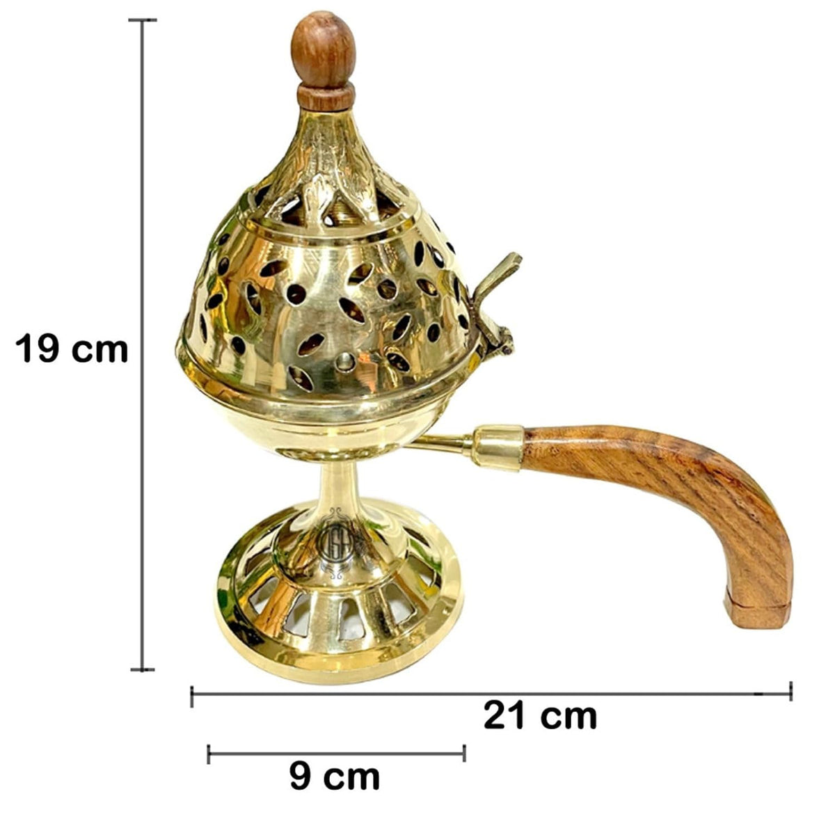 DSH Brass Loban Burner With Handle, Dhoop Dhuni Burner Sambrani Dhoop, Resin & Home Office Temple Prayer Butler (No. 4), Gold, Standard (Lbn-04), Round