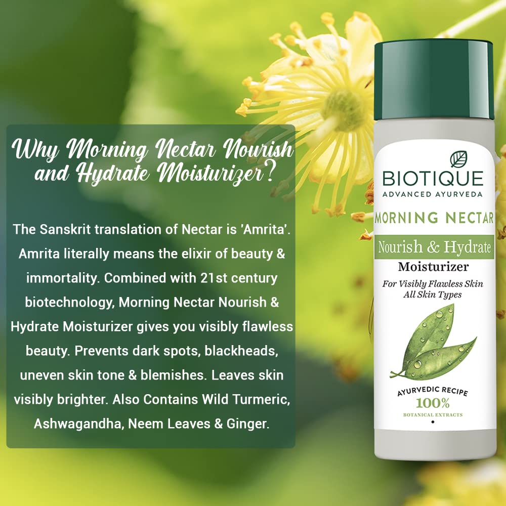 Biotique Morning Nectar Flawless Skin Moisturizer Cream L Prevents Dark Spots, Blackheads And Blemishes L Visibly Flawless Skin L Nourishes And Hydrates Skin L All Skin Types L 120Ml (Pack Of 2)