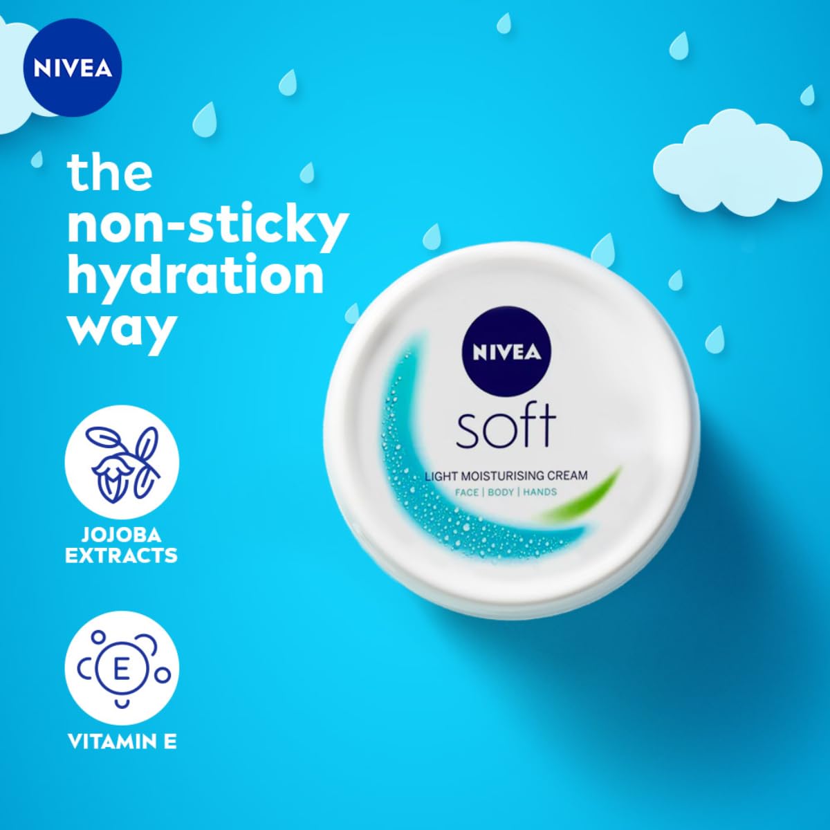 NIVEA Soft Light Moisturizer for Face, Hand & Body, Non-Greasy Cream with Vitamin E & Jojoba Oil for Instant Hydration