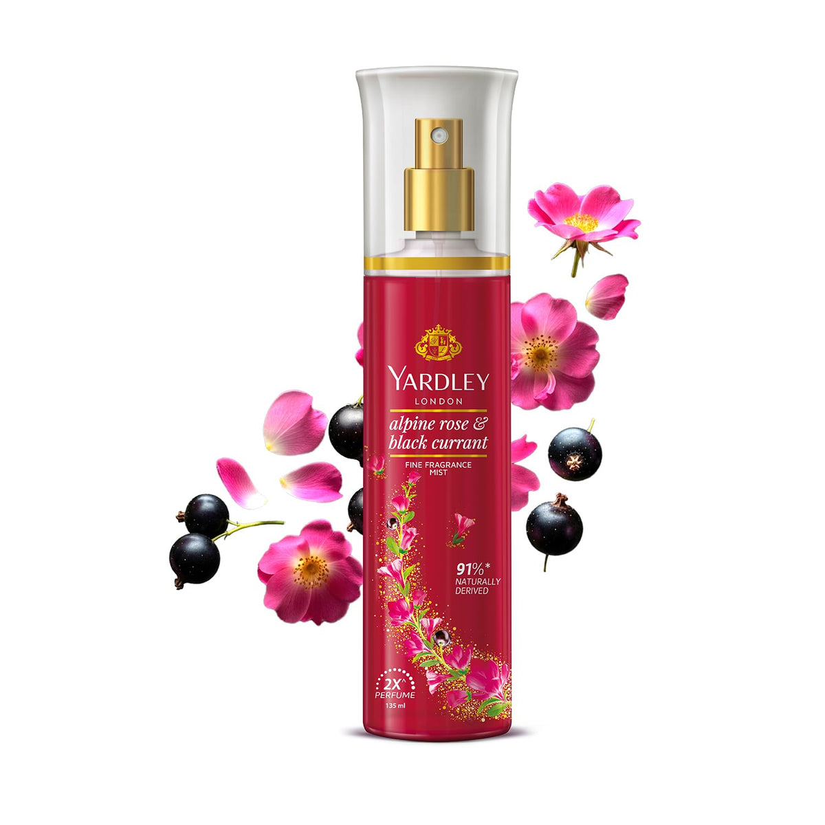 Yardley London Alpine Rose & Black Currant Fine Fragrance Mist Spray| 2X Perfume Spray For Women| 91% Naturally Derived| 135ml