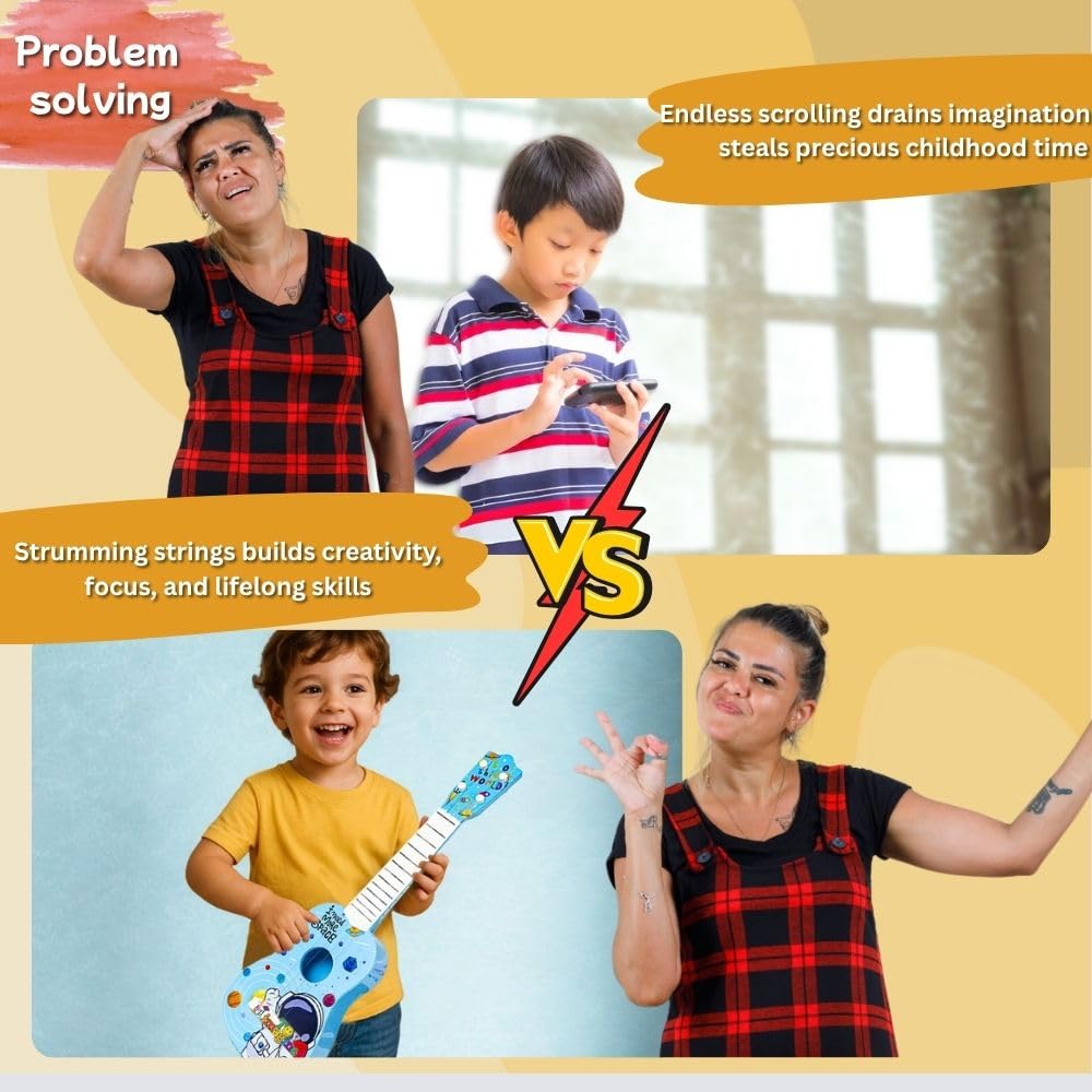 Toy Imagine™ Toy Guitar for Kids | 4 String Ukulele Guitar for Beginners | Musical Instrument Toy Gift for Boys Girls Age 3–10 |Toddlers & Children (21-Inch Space)