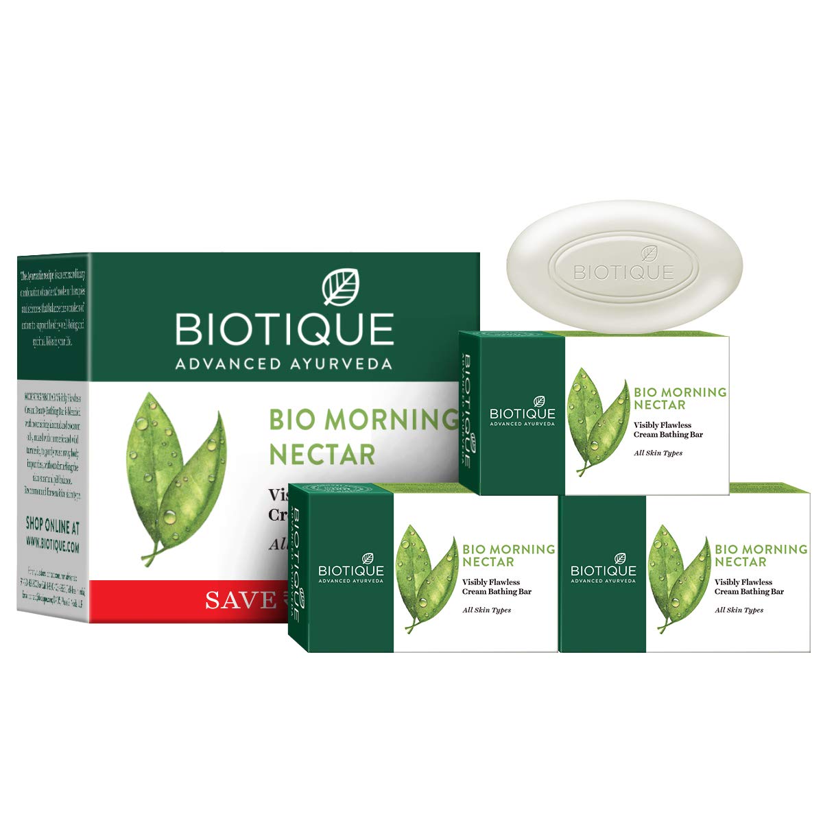 Biotique Bio Morning Nectar Visibly Flawless Cream Bathing Bar, Pack of 3, 225 g (3 x 75 g)