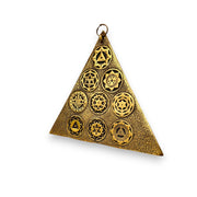 KridayKraft Metal Shri Vastu Navgrah Yantram Maha Yantra with Sampoorna Navgraha Triangle Yantra for Vastu Dosh Nivaran Wall Hanging Triangular Shaped Yantra (8.5 Inches) (1 Pc), Gold
