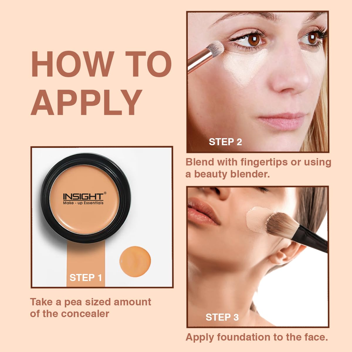 INSIGHT Concealer for All Skin Types | Waterproof & Long Lasting | Buildable Coverage | Easy to Blend | Conceals Pigmentation | Face Makeup |Beige - 3.5g