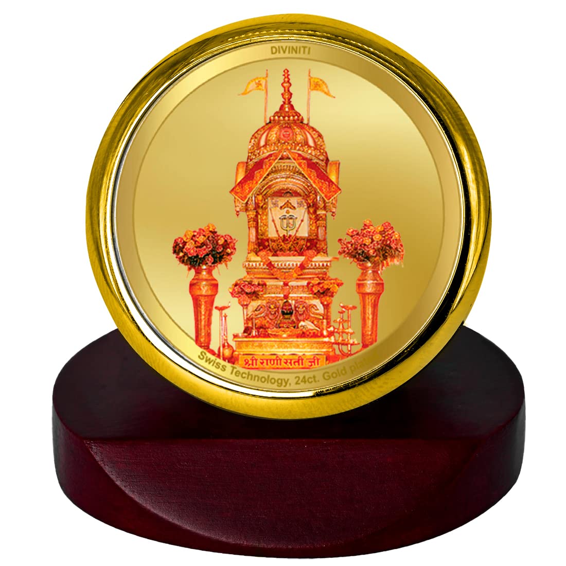 DIVINITI 24K Gold Plated Religious Car Dashboard Frame | Premium God Idol Frame for Car, Home Mandir & Office Table | Spiritual Gift, Decorative Showpiece | Rani Sati