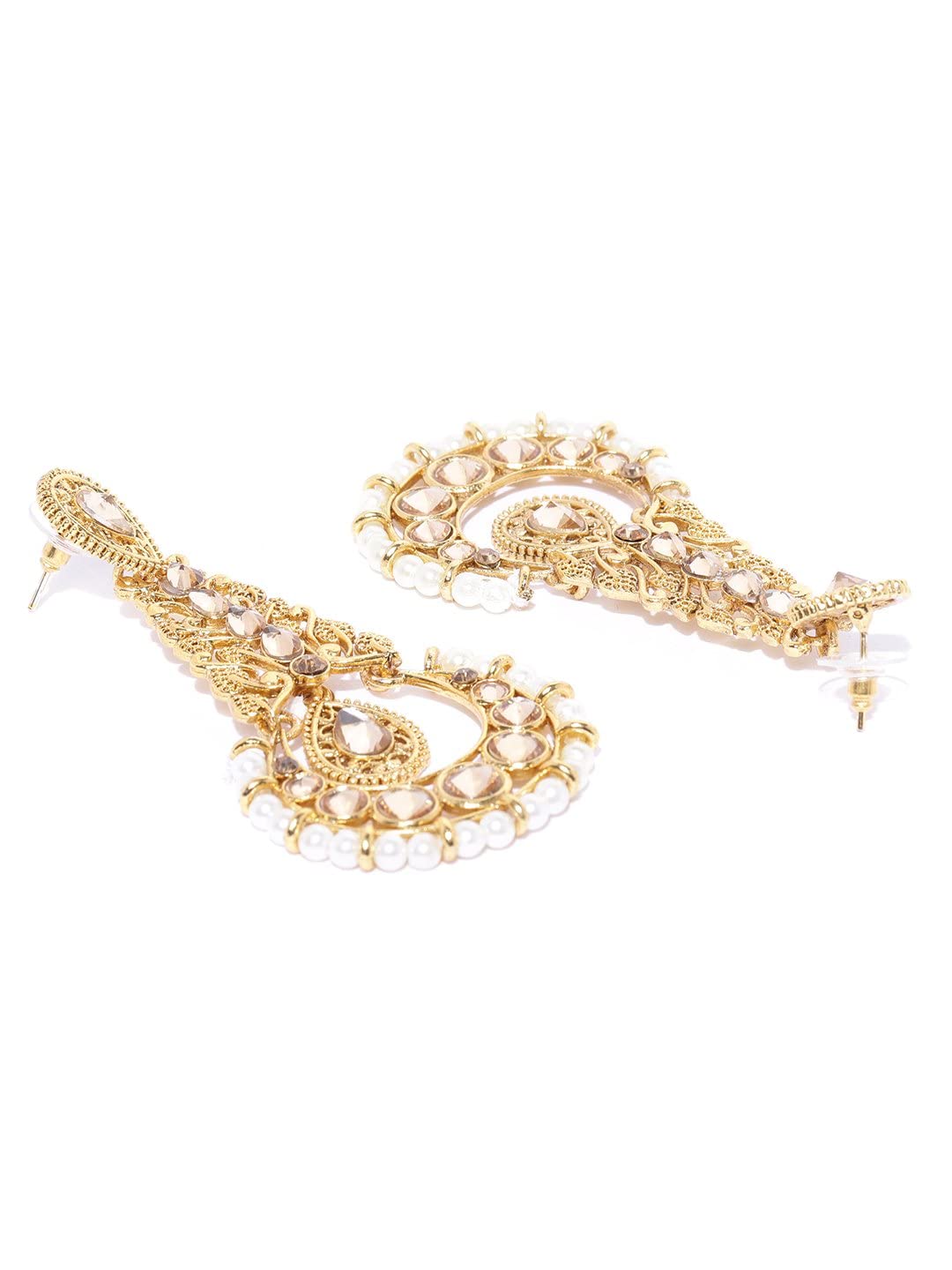 Priyaasi Gold-Plated Kundan and Pearls Studded Drop Earrings