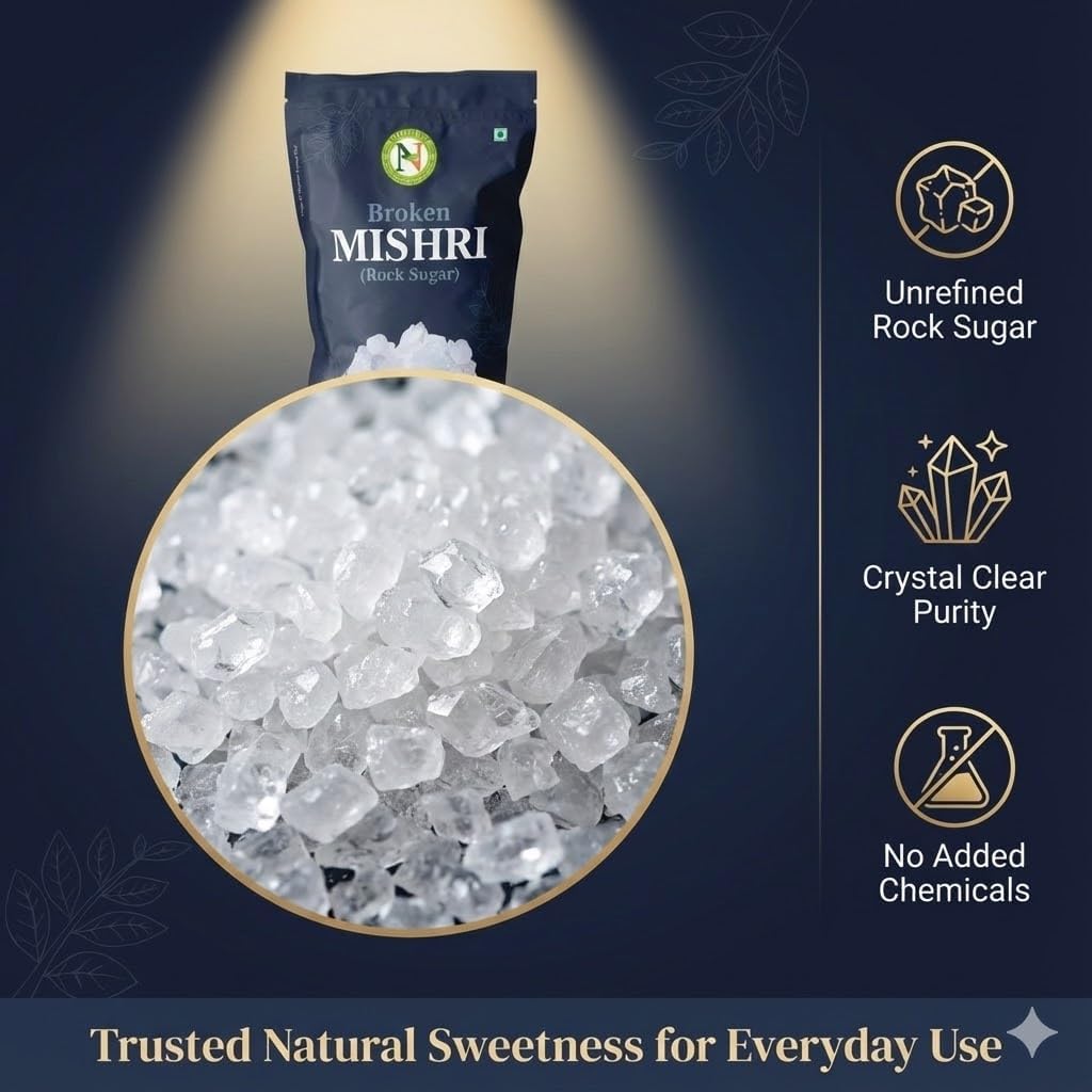 NatureVit Broken Mishri 400 Gram | Rock Sugar Crystals | Pure & Natural Mishri Tukda | No Thread | Ideal for Prasad, Digestion & Sweet Cravings