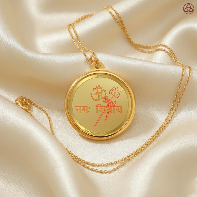 DIVINITI 24K Gold Plated Double-Sided Religious Pendant with Premium Gift Box, Spiritual Locket for Men & Women, Devotional Jewellery for Gifting & Everyday Wear | Shiva & Om-1