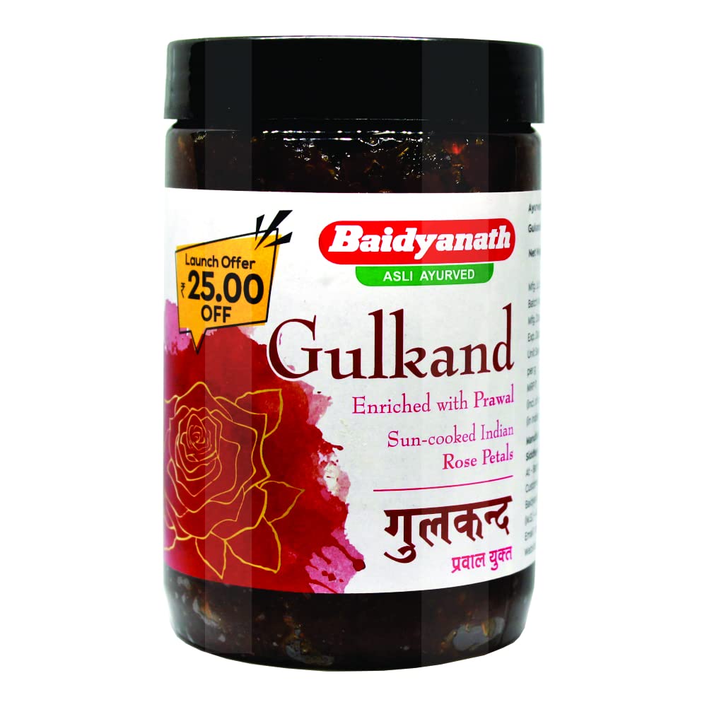 Baidyanath Asli Ayurved Gulkand 400 Gummy Enriched with Prawal Sun-cooked Indian (Rose Petal Jam) (Pack of 1)