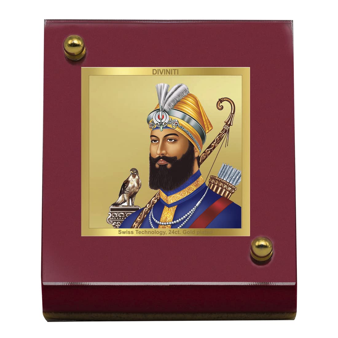 DIVINITI 24K Gold Plated Religious Car Dashboard Frame | Premium God Idol Frame for Car, Home Mandir & Office Table | Spiritual Gift, Decorative Showpiece | Guru Gobind Singh
