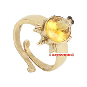 ASTRODIDI Yellow Zircon Stone Tortoise Ring | Adjustable Brass Kachua Turtle Meru Fashion Ring For Men Women Boys and Girls