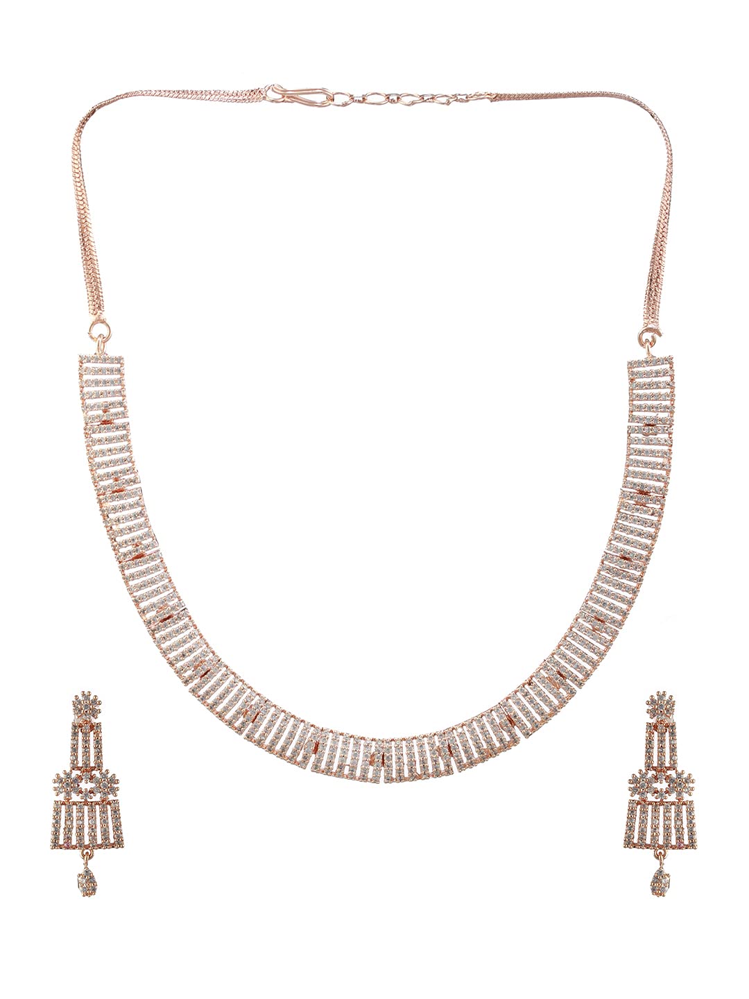Priyaasi Elegant American Diamond Rose Gold-Plated Jewellery Set