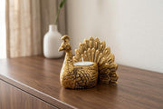 KridayKraft Designed with a Versatile Central Cavity, This Peacock Serves as a Stunning tealight Candle Holder, a mini Indoor Planter, a Unique Pen Stand,(Peacock Small Golden)